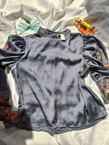 H&amp;M Embroidered Sleeves Top