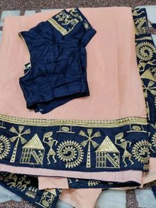 Heavy Border Pink With Dark Blue Blouse