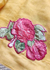 Yellow Saree with Rose Embroidery