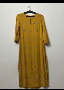 Mustard Yellow Embroidered Kurta (W Brand)