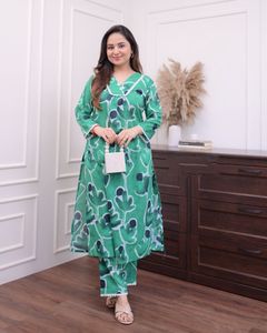 Green Floral Kurta and dupatta