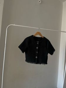 Button Down Tweed Crop Tops