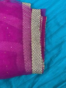 Teal Ethnic Skirt with Border and Dupatta