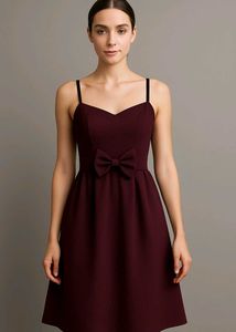 Chic Burgundy Bow Padded Dress 💜🎀