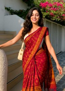 🌷✨Combo 4 Elegant Black &amp; Orange Printed Saree