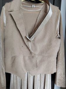 Elegant Beige velvet Dress &amp; fur jacket Set