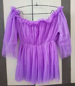 Purple Off-Shoulder Tulle Top