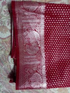 cherry Red Silk Saree