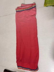 Pink Coral Saree with Royal Blue &amp; Gold Border