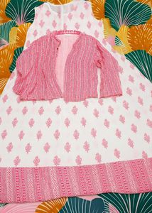 Pink Floral Dress &amp; Cardigan Set