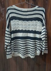 Striped Knitted Openwork Sweater