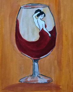 Lady in Wine Glass Painting