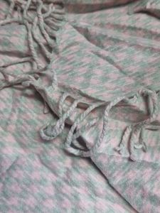 Pink Houndstooth Scarf with Fringe 1