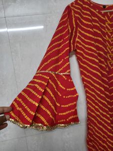 Beautifully Red Kurta Pant Set With Bell Sleeves
