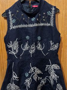Navy Embellished Sleeveless Dress