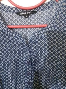 Blue Printed Georgette Top With Fold Up Sleeves.