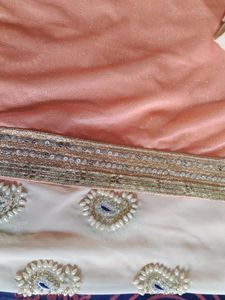 Peach & Silver Embellished Saree