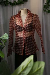 Zara Brown Checkered Sheer Shirt