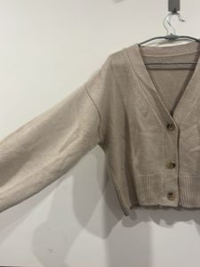 Beige Knit Button-Down Cardigan