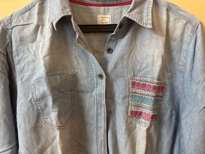 Lightly Washed Denim Embroidered Shirt