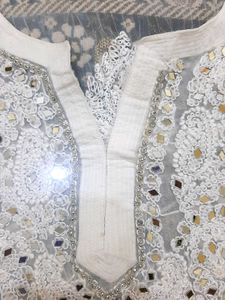 White Colour Georgette Real Minar Work Kurta