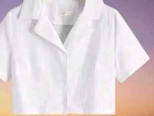 White Cropped Button-Up Top