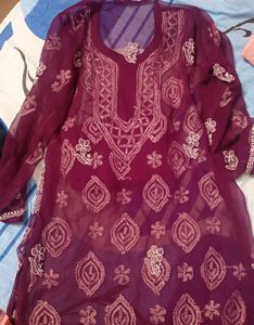 Chikankari wine Kurta with inner