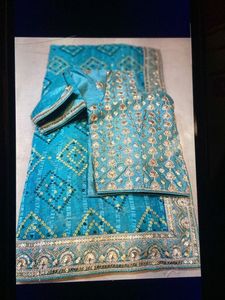 Teal Embroidered Indian Saree & Blouse Set