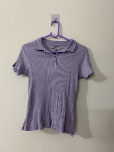 Lilac Ribbed Polo Top size m