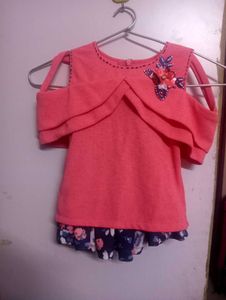 Cute Coral Cold Shoulder Top