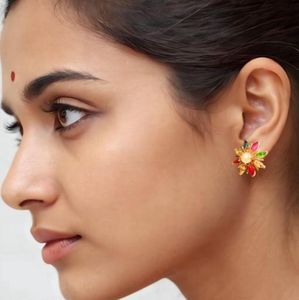 Multicolor Crystal Floral Studs