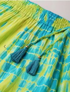 Lime Green And Blue Dyed Flared Maxi Skirt