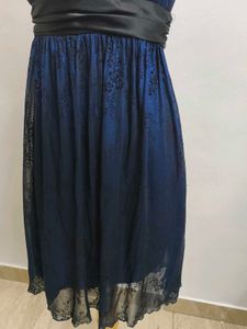 Navy Blue Lace Halter Dress