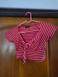 Striped Tie-Front Crop Top