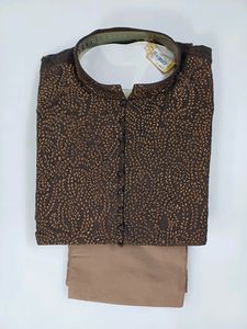Kurta Chudidar Set (Brown With Copper Work)