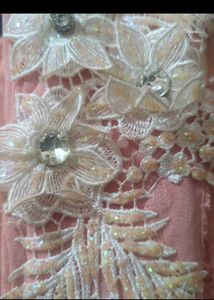 Peach Readymade Saree With Floral Blouse