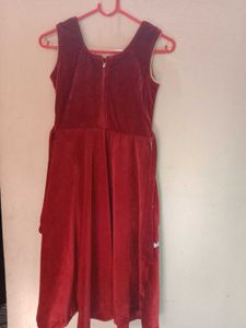 Maroon Dress with White Polka Dots