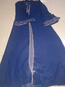 Navy Blue Coat Burkha With Daimond Work