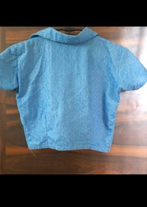 Blue designer collar crop top