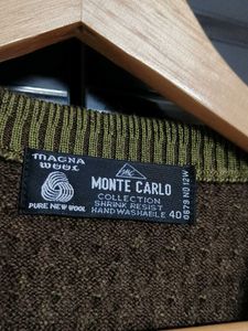 Monte Carlo Men Green V-neck Pure wool Sweater