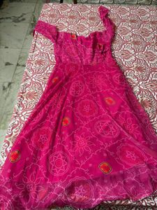 Pink Printed Anarkali Kurta Set | XXL