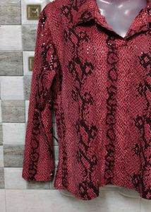 Red Animal Print Long Sleeve Top