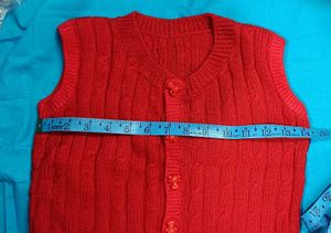 Handmade Red Knit Vest with Cute Bear Buttons