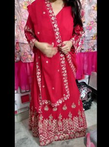 Red Embroidered Anarkali Suit