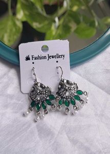 Green & Silver Jhumka Earrings