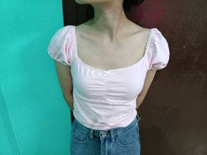 Baby Pink Newme Ruched Crop Top🩷