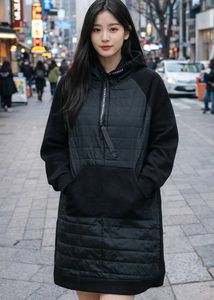 Black quilted hooded dress🖤