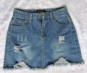 Distressed Denim Mini Skirt