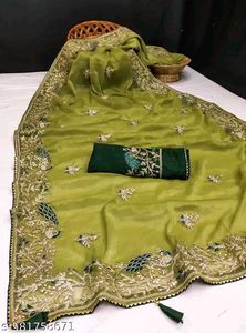 Elegant Green Embroidered Saree