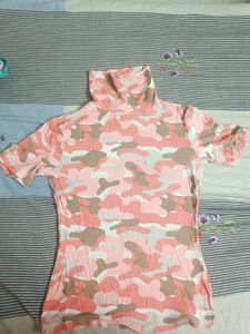 Max Pink Camo Print Turtleneck Top